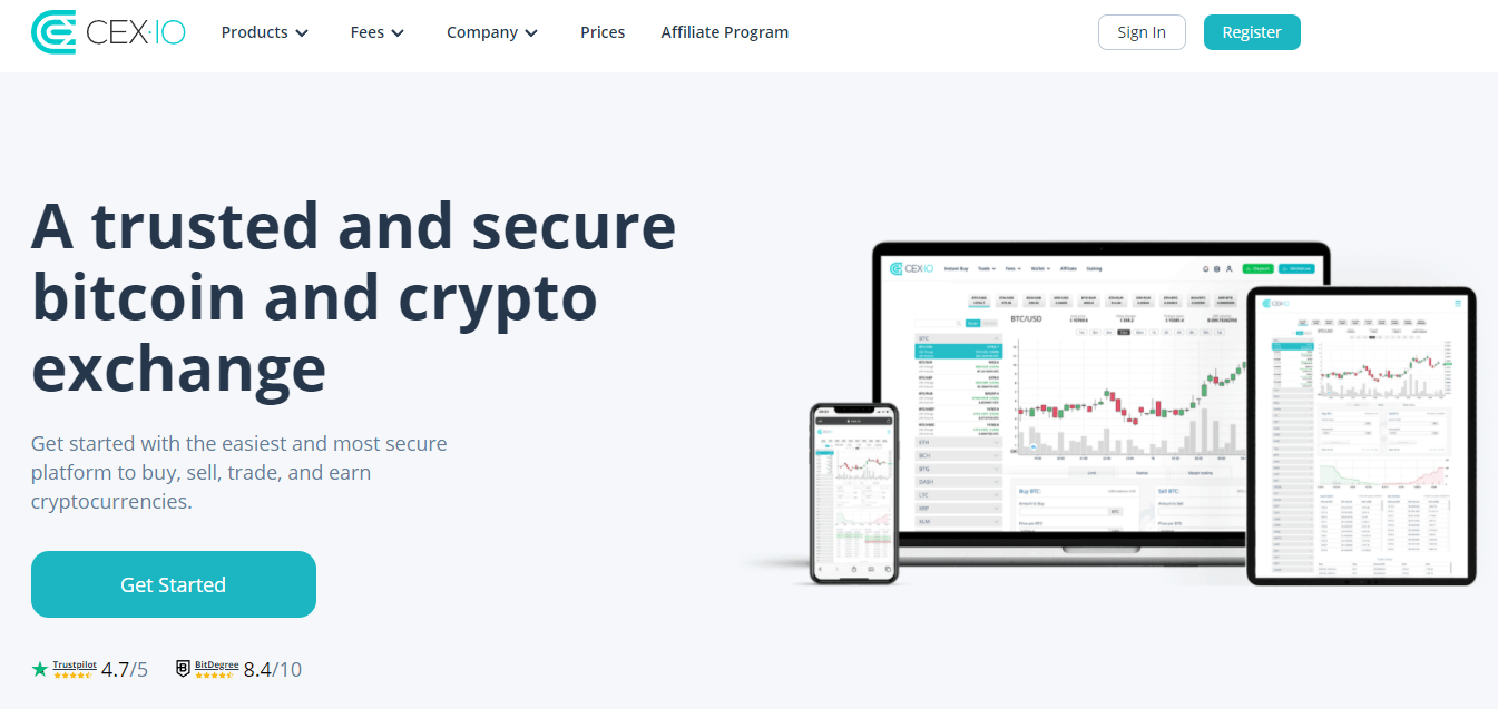 интерфейс криптовалютной биржи CEX.IO